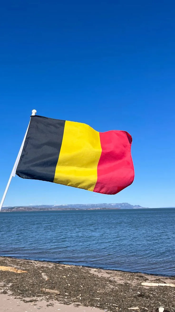 Drapeau belge flottant au bord de la mer — Soleil Leblon livre désormais en Belgique