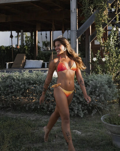 Haut de maillot de bain triangle dégradé corail et jaune - Soleil Leblon 2026