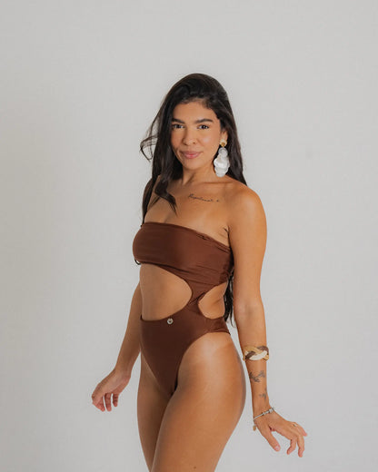 Maillot de bain brésilien une pièce chocolat Èze — Collection Âmbre Soleil Leblon®